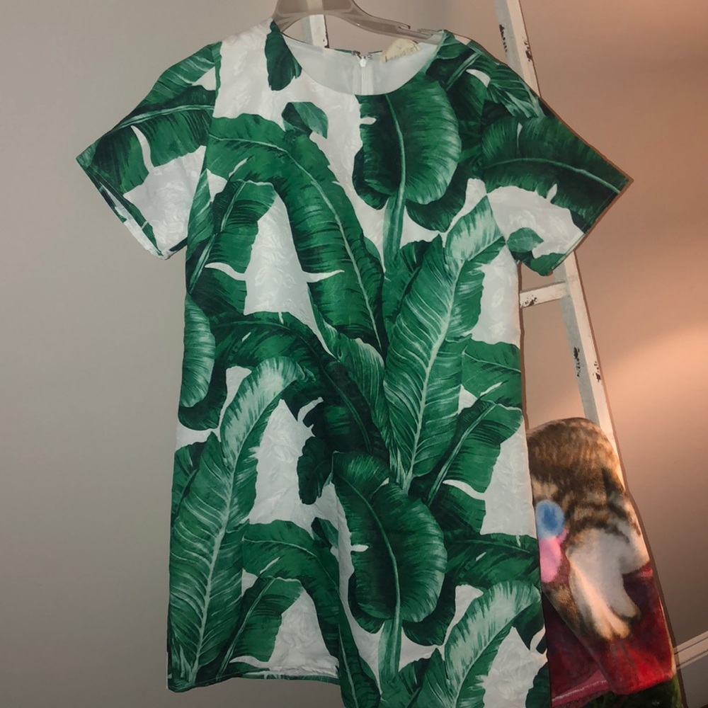 shirt sleeve palm print dress